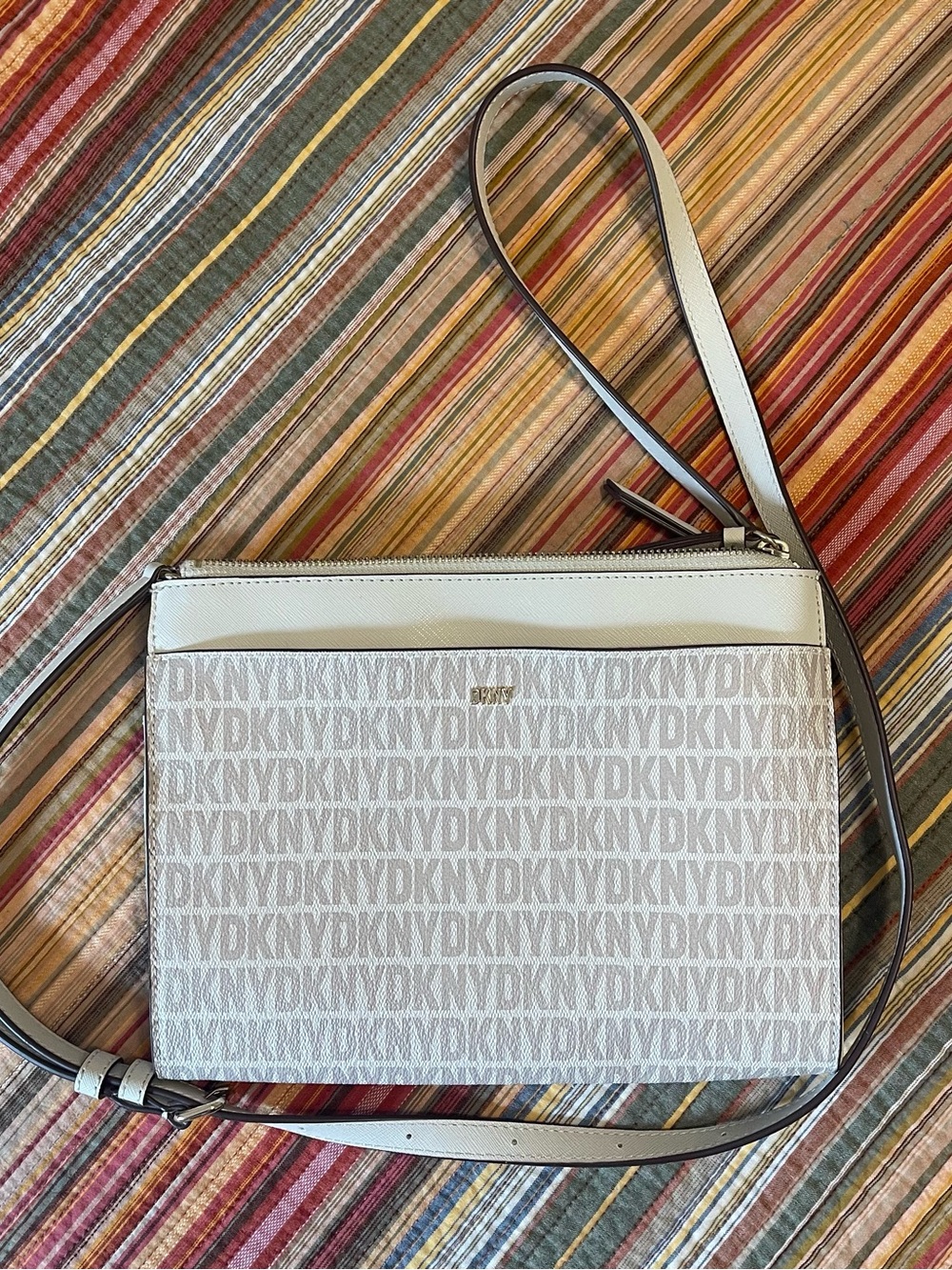 DKNY Cream and Light Gray Monogram Crossbody Bag